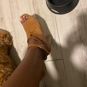 Brown suede heels